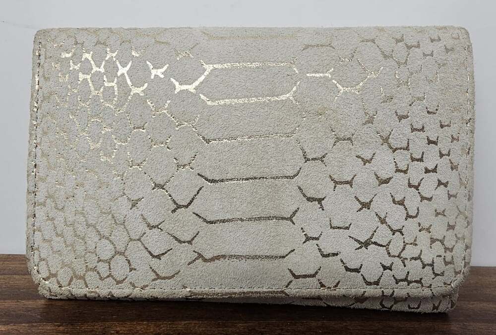 HOBO Jill Trifold Buffed Leather Wallet Gold Filigree Exotic Snake NEW Compact